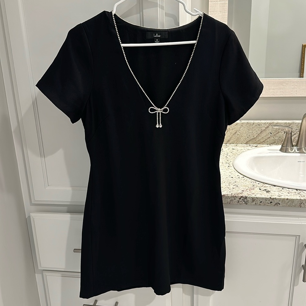 Lulus black rhinestone bow dress